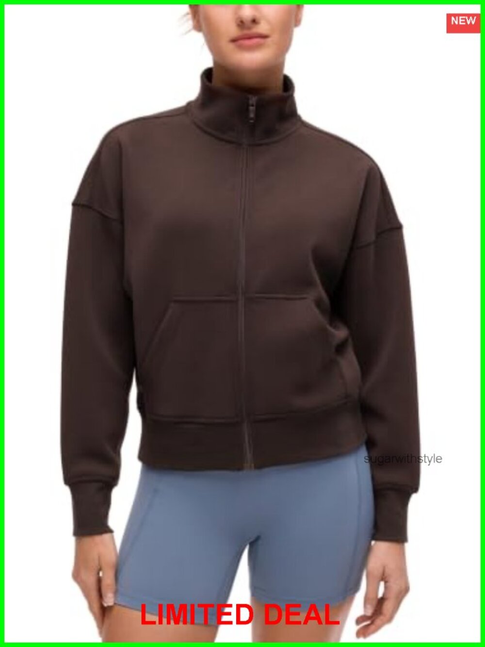 Full Zip Sweatshirt Classic Fit Waist Length Mock Neck Active